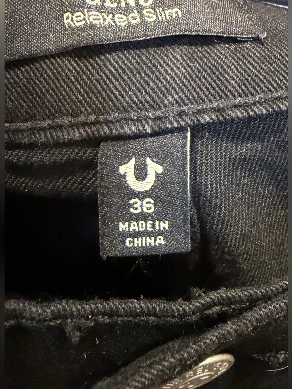 True Religion black rinse Geno SN stud relaxed slim jeans size 36 x 32 NEW